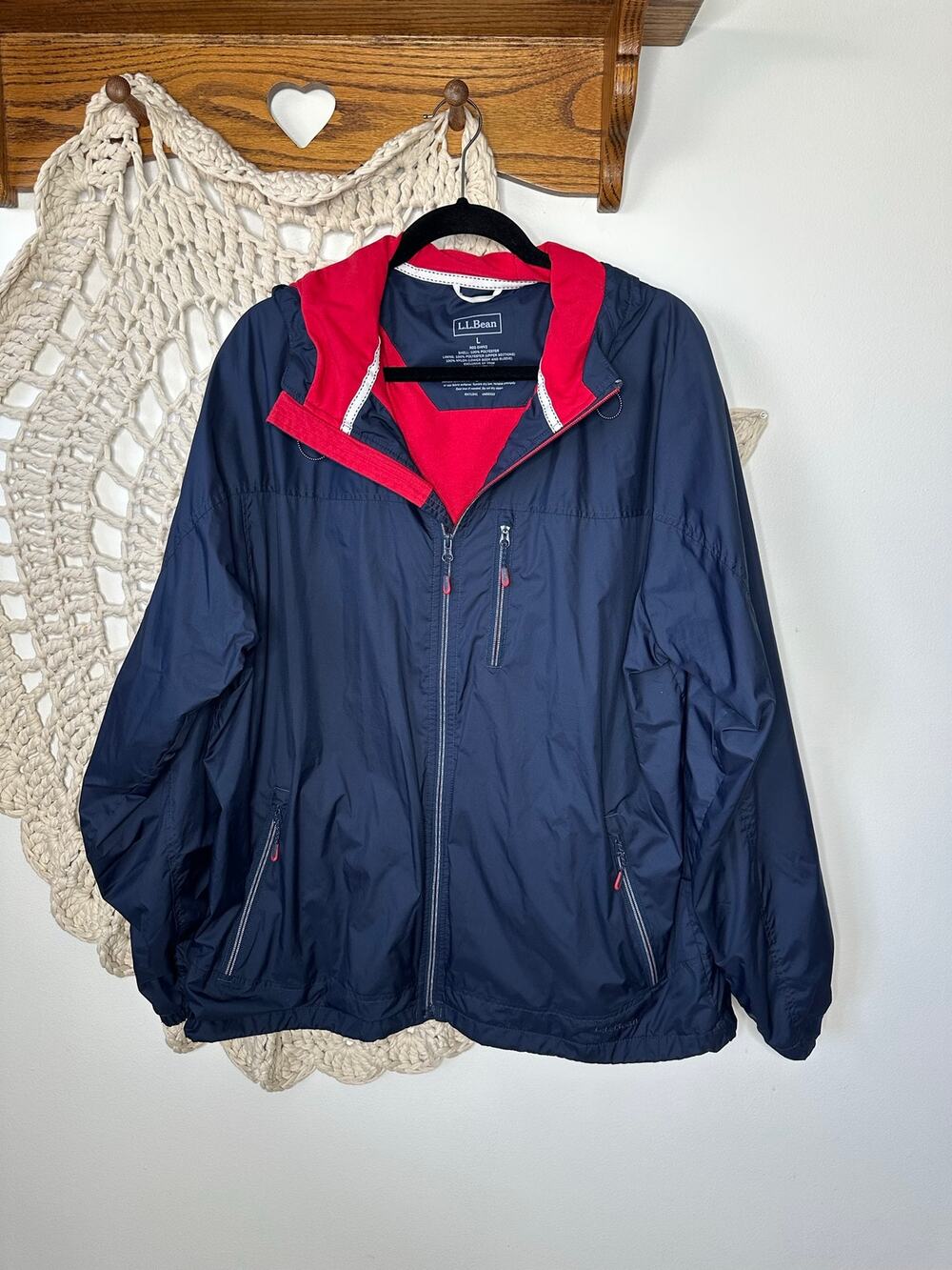 L.L.Bean Navy Blue Red Fleece Windbreaker Size Large